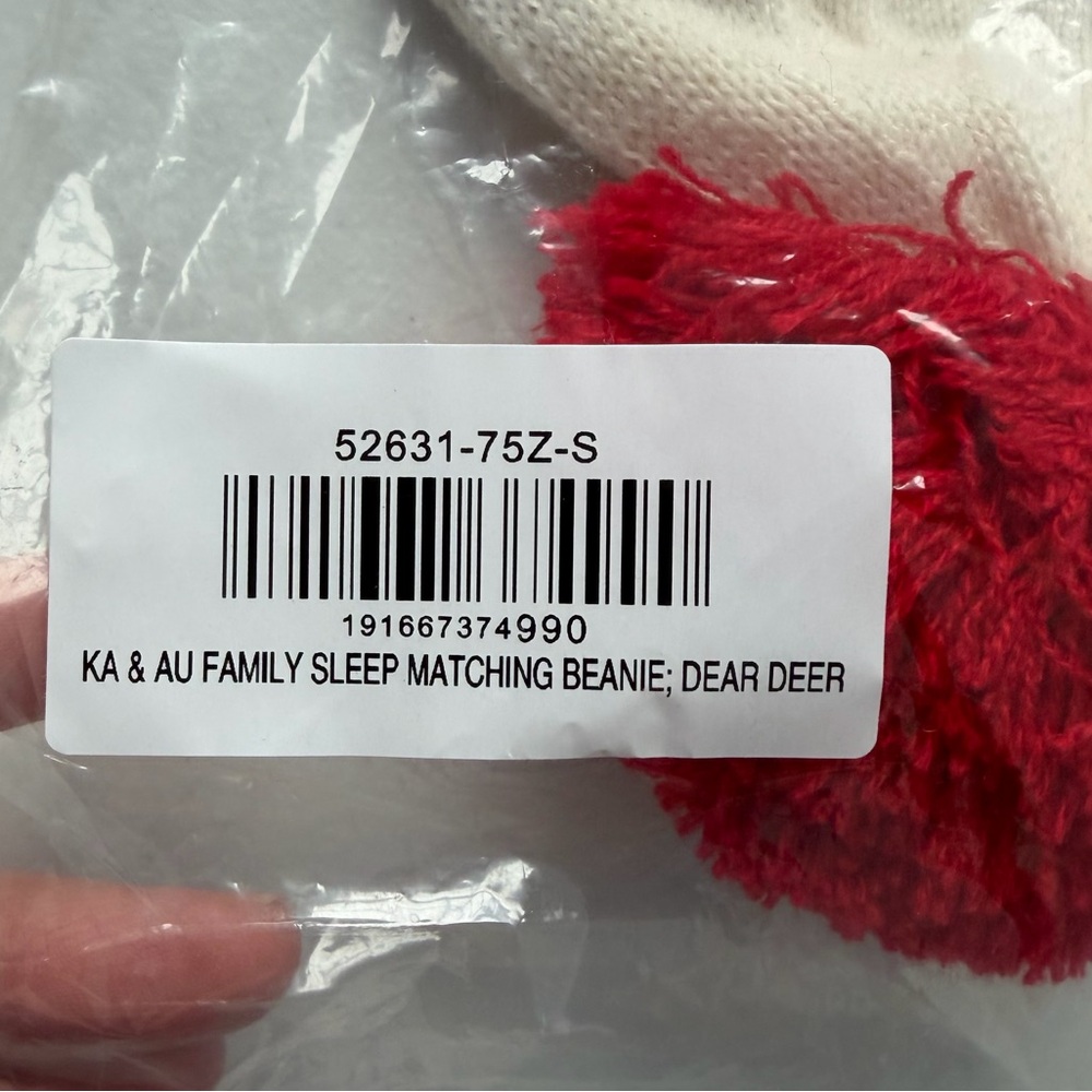 Hanna Andersson | Cream/Red Dear Deer Print Beanie Winter Hat Youth Small New - Picture 4 of 5